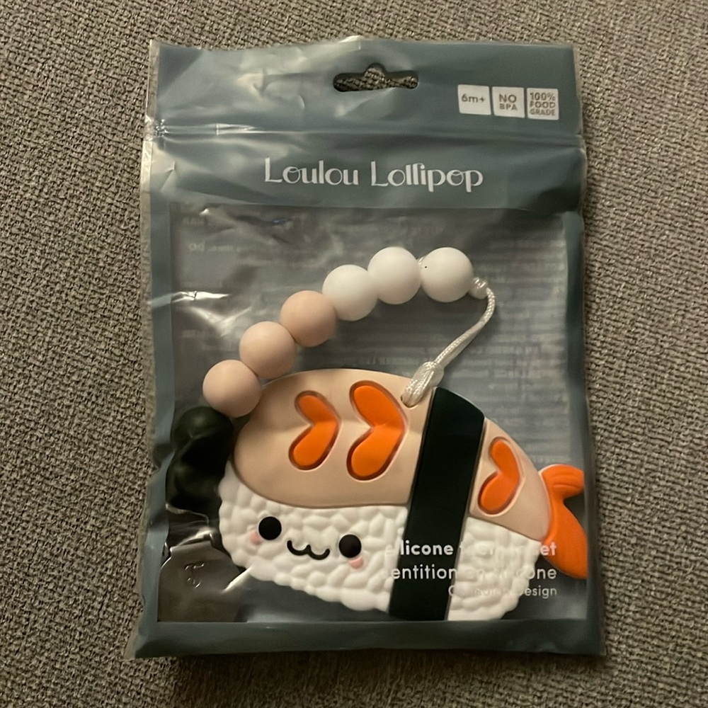 Loulou Lollipop silicone teether set -Ebj Shrimp sushi new